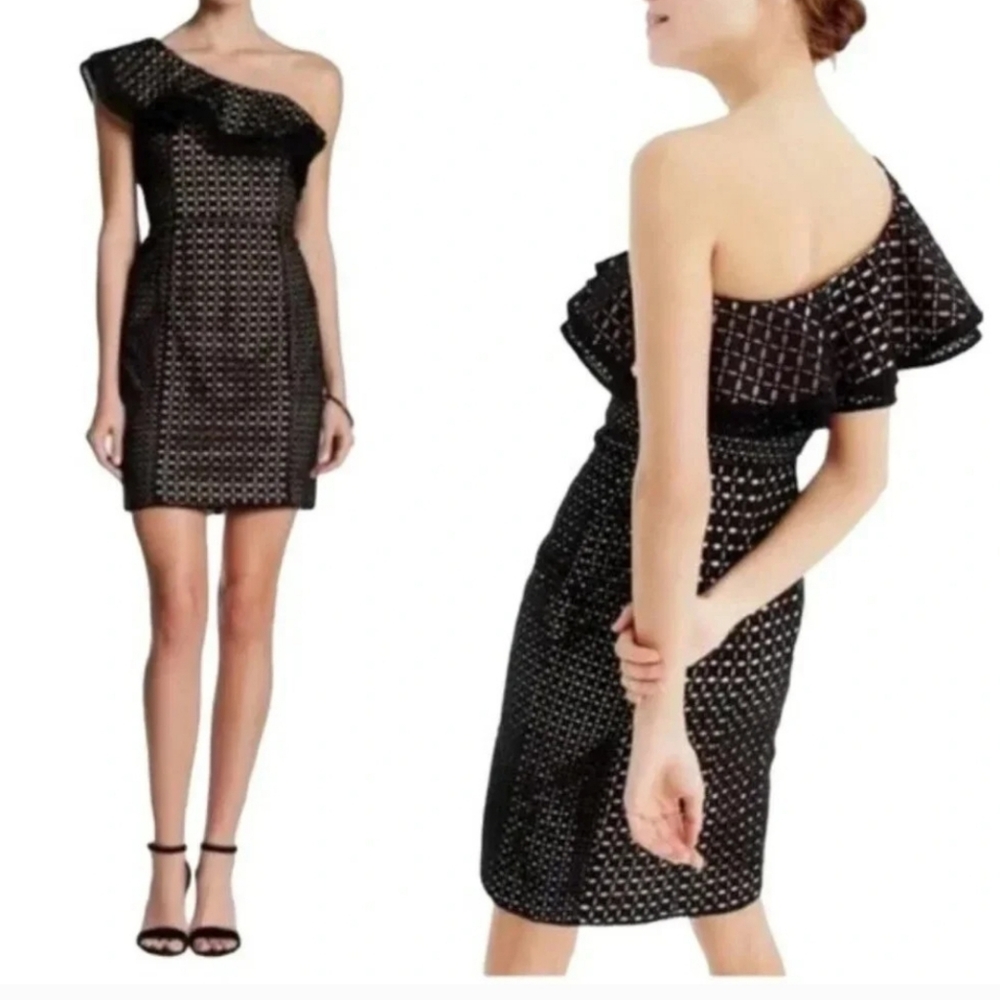J. Crew One-Shoulder Black Dress With Nude Lining.